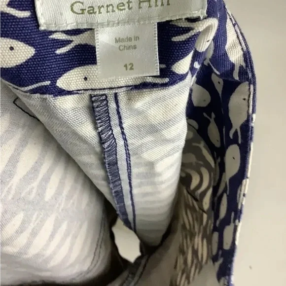 Garnet Hill Sz 12 Fish Print Mini Pencil Skirt Blue 100% Cotton Casual - Picture 5 of 6